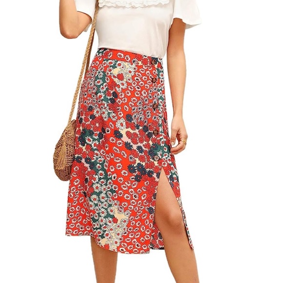 Floerns Women's Boho Floral High Waist Split A Line Midi Skirt Size Medium - Picture 10 of 11